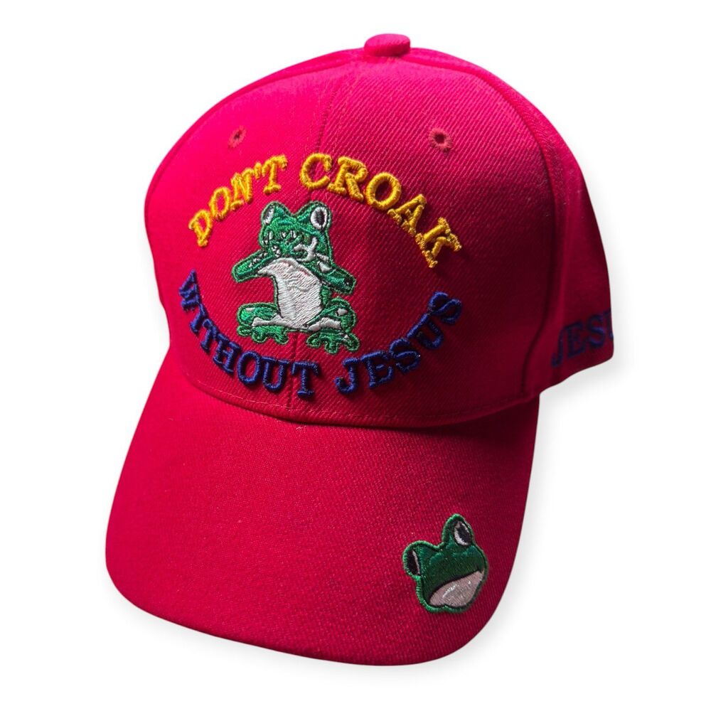 Don't Croak Without Jesus Frog Embroidered Red Baseball Cap Adjustable Strapback